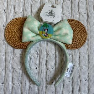 NEW Disney Parks Minnie Mouse Summer Tropical Palm Tree Rattan Headband Ears 24